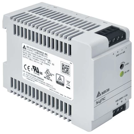 Napájací zdroj DELTA DRS-24V100W1AR, montáž na DIN lištu Delta 24V/4A, SYNC, s relé