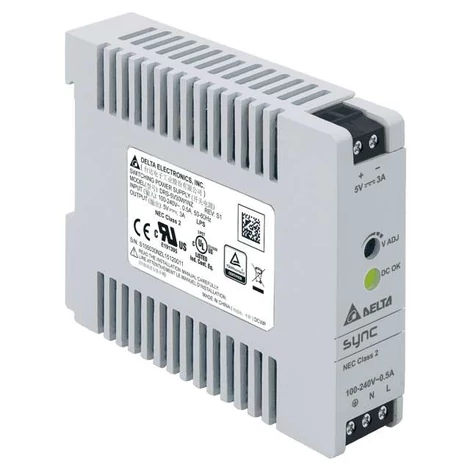 Napájací zdroj DELTA DRS-5V30W1NZ, montáž na DIN lištu Delta 5V/3A, SYNC, NEC trieda 2