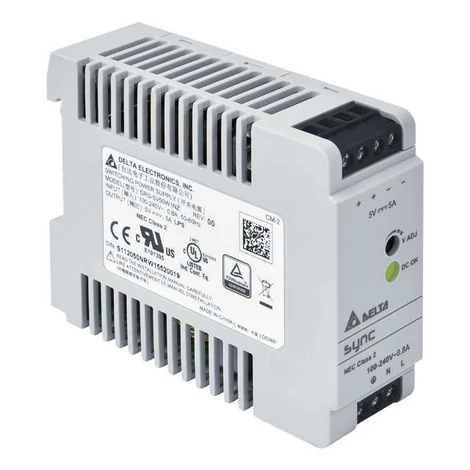 Napájací zdroj DELTA DRS-5V50W1AZ, montovateľný na DIN lištu Delta 5V/6A, synchrónny