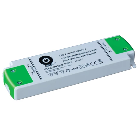 Napájací zdroj POS FTPC30V12-D, ovládač POS LED 12V/2,5A CV, tenké plastové puzdro, stmievanie TRIAC/ELV AC