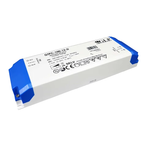 GLP GTPC-100-12-D, GLP tápegység, triacos, szabályozható LED meghajtó, 12V / 2,7-8,3A