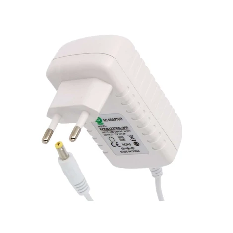 Napájací zdroj POS POSB12200A-WH, impulzný 12V/2A/24W, horizontálny adaptér, AC:CEE7/16. Napätie DC: 2.1/5.5 (+)