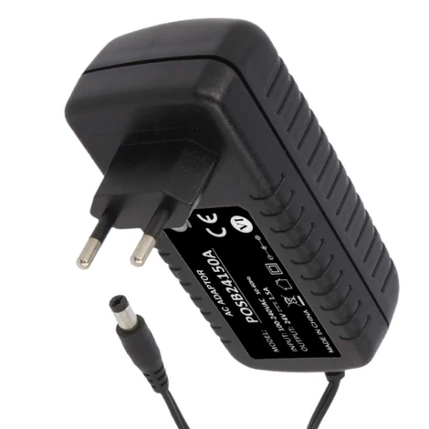 Napájací zdroj POS POSB24150A, impulzný 24V/1,5A/36W, horizontálny adaptér, AC:CEE7/16. Napájanie DC:2,1/5...