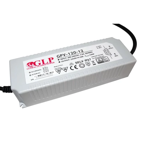GLP GPV-120-12, GLP tápegység GPV sorozat 12V/10A, CV, nem PFC, IP67 műanyag ház