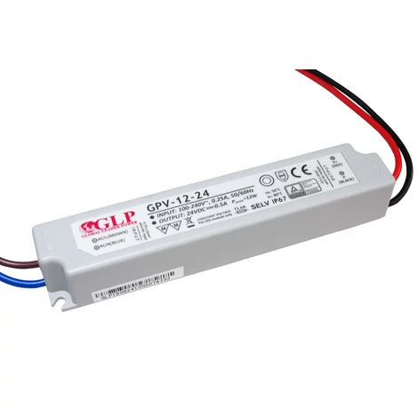 GLP GPV-12-24, GLP tápegység GPV sorozat 24V/0.5A, CV, nem PFC, IP67 műanyag ház,