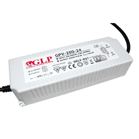 GLP GPV-200-24, GLP tápegység GPV sorozat 24V/8,3A, CV, nem PFC, IP67 műanyag ház