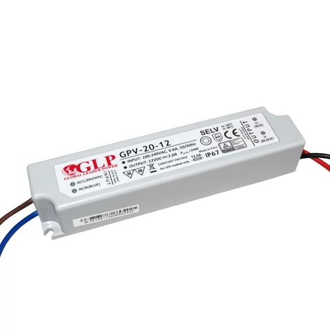 GLP GPV-20-12, GLP tápegység GPV sorozat 12V/2A, CV, nem PFC, IP67 műanyag ház