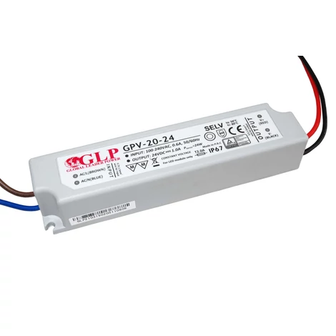 GLP GPV-20-24, GLP tápegység GPV sorozat 24V/1A, CV, nem PFC, IP67 műanyag ház