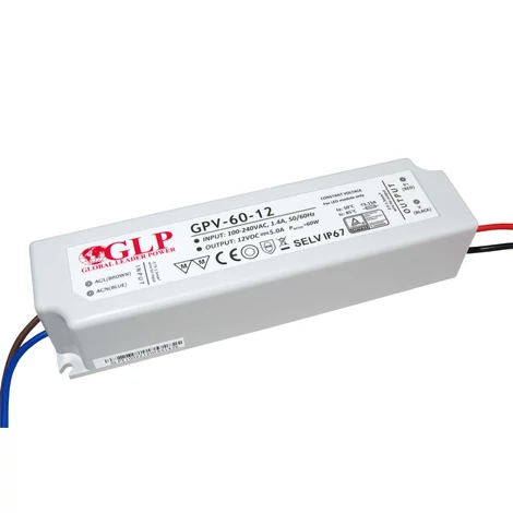 GLP GPV-60-12, GLP tápegység GPV sorozat 12V/5A, CV, nem PFC, IP67 műanyag ház