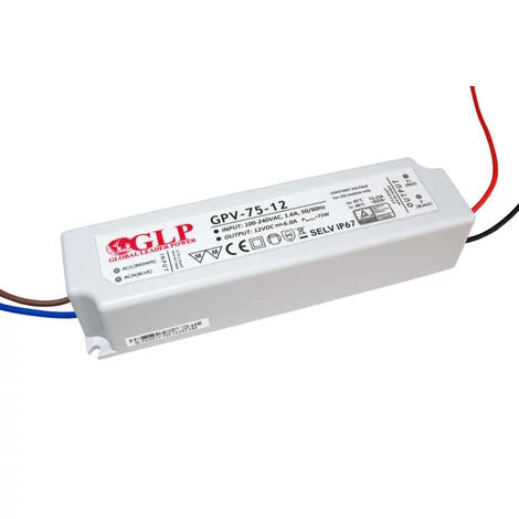 GLP GPV-75-12, GLP tápegység GPV sorozat 12V/6A, CV, nem PFC, IP67 műanyag ház