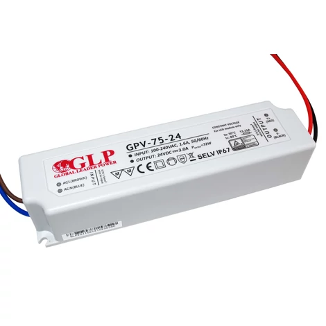 GLP GPV-75-24, GLP tápegység GPV sorozat 24V/3A, CV, nem PFC, IP67 műanyag ház