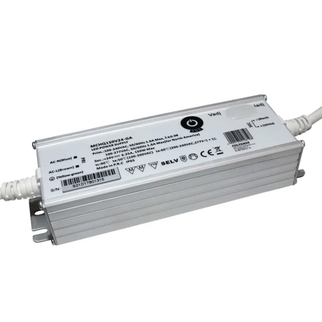 Napájací zdroj POS MCHQ150V24-GA, LED ovládač 24V/6,25A CV, kovové puzdro, PFC, univerzálny AC vstup (max. 305VAC), nastaviteľný Uo/Io