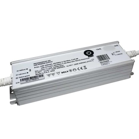 Napájací zdroj POS MCHQ240V24-GA, LED ovládač 24V/10A CV, kovové puzdro, PFC, univerzálny AC vstup (max. 305VAC), nastaviteľné Uo/Io