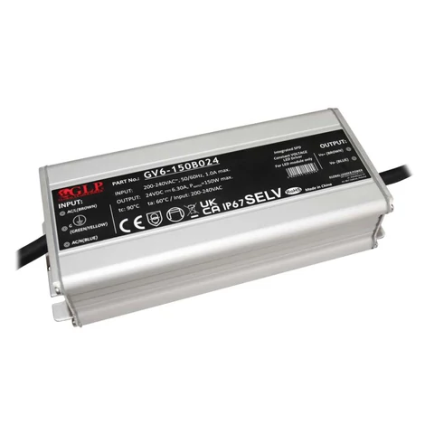 GLP GV6-150B024, GLP tápegység 150W: 24V/6.3A, CV, fémház, téglalap alakú