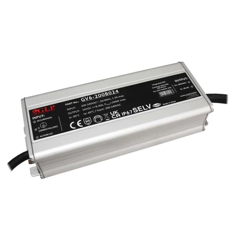 GLP GV6-200B024, napájací zdroj GLP 200W: 24V/8,4A, CV, kovové puzdro, obdĺžnikový