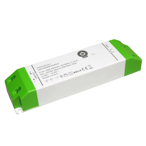 Napájací zdroj POS FTPC75V12-L, ovládač POS LED 12V/6,25A CV, kompaktné plastové puzdro, séria SSVL
