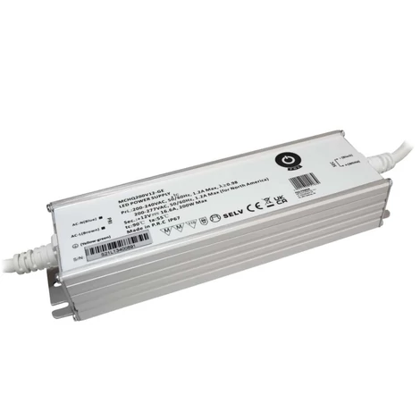 Napájací zdroj POS MCHQ200V12-GE, LED ovládač 12V/16,67A 200W CV, kovové puzdro, PFC, EU AC vstup (180-305VAC), IP67, nenastaviteľný