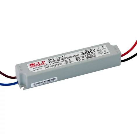 GLP GPV-12-12, GLP tápegység GPV sorozat 12V/1A, CV, nem PFC, IP67 műanyag ház