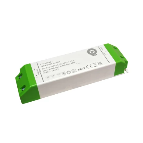 Tápegység POS FTPC40V12-L, POS LED meghajtó 12V/3.33A CV, kompakt műanyag ház, SSVL sorozat