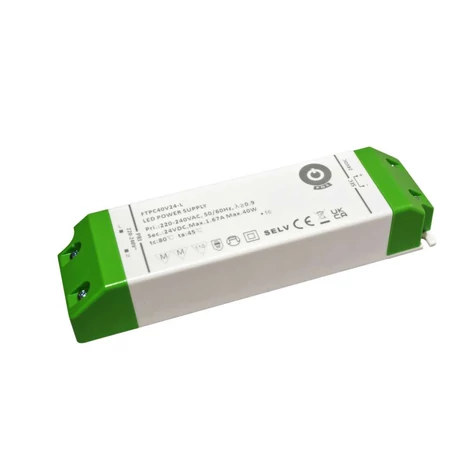 Tápegység POS FTPC40V24-L, POS LED meghajtó 24V/1.67A CV, kompakt műanyag ház, SSVL sorozat