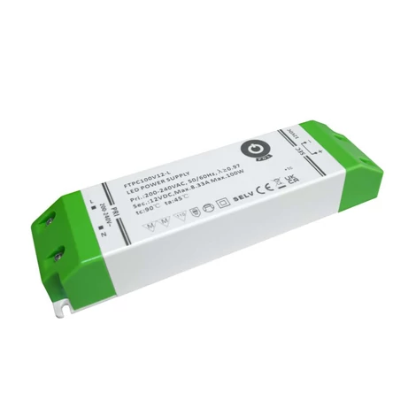 Tápegység POS FTPC100V12-L, POS LED meghajtó 12V/7.5A (90W) CV, kompakt műanyag ház, SSVL sorozat