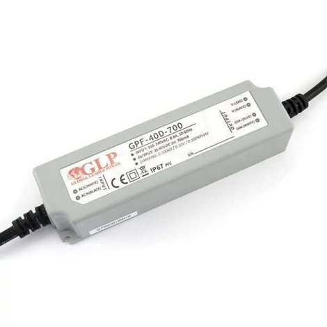 Napájací zdroj GLP GPF-40D-700, ovládač GLP LED, konštantný prúd, 40 W, 700 mA/36–60 VDC, IP67, stmievanie 3 v 1