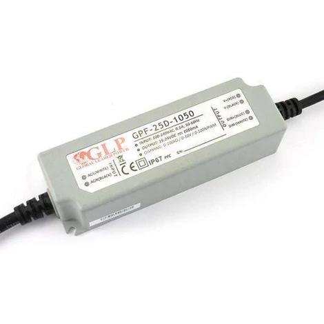 Napájací zdroj GLP GPF-25D-1050, ovládač GLP LED, konštantný prúd, 25 W, 1050 mA/15–24 VDC, IP67, stmievanie 3 v 1