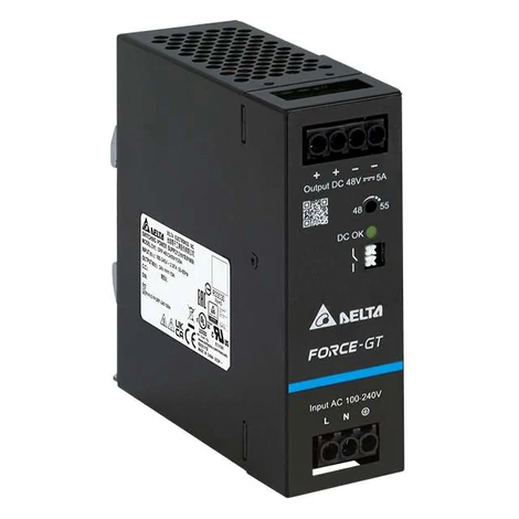 Tápegység DELTA DRF-24V240W1GBA, Delta DIN sínre szerelhető 24V/10A, FORCE-GT, nagy hatásfok, nagy teljesítménysűrűség