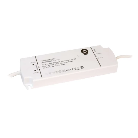 Tápegység POS FTPC60V12-FP2, POS LED meghajtó 12V/5A CV, műanyag ház, IP44, II-generációs