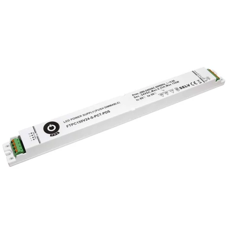 Napájací zdroj POS FTPC150V24-S-PCT-PDS, ovládač POS LED 24V/6,25A, tenké plastové puzdro, zásuvné konektory, tlačidlové ovládanie jasu (sekundárne)