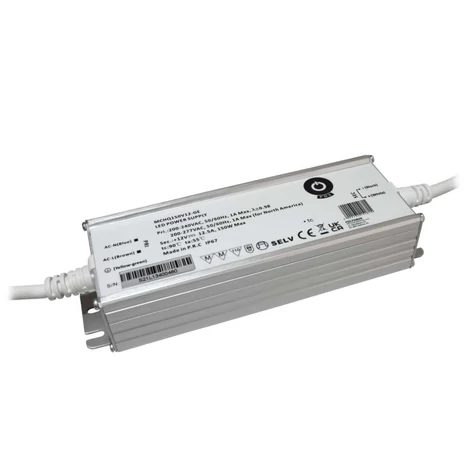 Napájací zdroj POS MCHQ150V48-GE, LED ovládač 48V/3,12A 150W CV, kovové puzdro, PFC, EU AC vstup (180-305VAC), IP67, nenastaviteľný