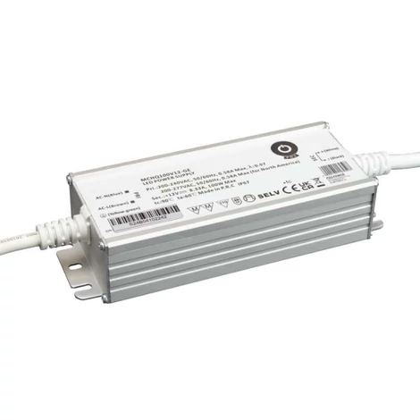 Napájací zdroj POS MCHQ100V12-GE, LED ovládač 12V/8,33A 100W CV, kovové puzdro, PFC, EU AC vstup (180-305VAC), IP67, nenastaviteľný