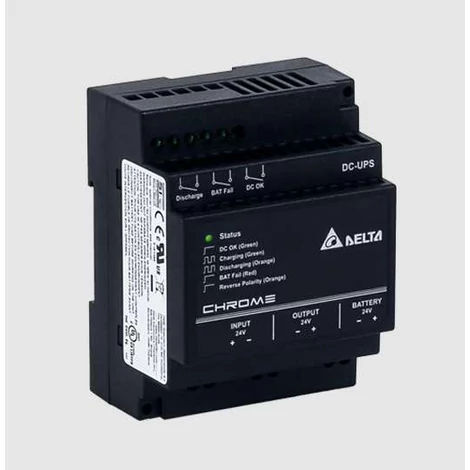 Tápegység DELTA DRU-24V10ACZ, Delta DIN sínre szerelhető, króm, DC UPS akkumulátortöltő 10A,