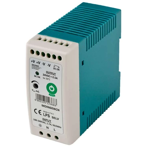 POS MDIN60W5, tenký napájací zdroj na DIN lištu 5V/8A, plastové puzdro