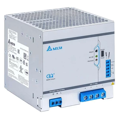 Napájací zdroj DELTA DRM-24V960W1PN, montáž na DIN lištu Delta 24V/40A, CLIQ M, vysoká účinnosť