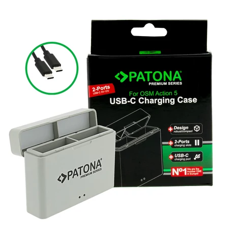 PATONA Premium Dual Charger nabíjacia krabička pre DJI Osmo Action 3, 4 a 5 vrátane USB-C kábla
