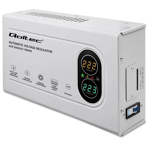 Qoltec Automatikus Feszültségstabilizátor AVR 3000VA | 1800W | Kompakt | Toroid transzformátor
