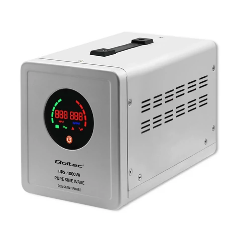 Neprerušiteľný zdroj napájania Qoltec UPS Pure Sine Wave | 1000VA | 700W | konštantná fáza | Šedá