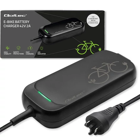 Qoltec rýchlonabíjačka pre e-bike Bosch 36V | 42V | 2A | Bosch konektor | vodotesná + napájací kábel
