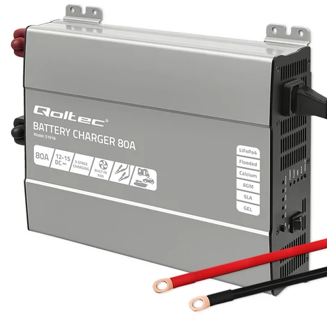 Qoltec Smart Monolith töltő LiFePO4 AGM GEL SLA akkumulátorokhoz | 80A | 12V | Gyors töltés