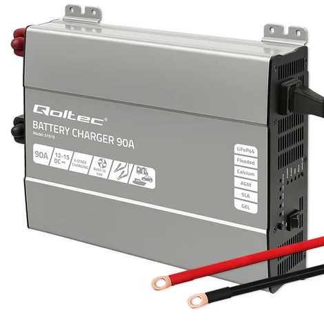 Qoltec Smart Monolith töltő LiFePO4 AGM GEL SLA akkumulátorokhoz | 90A | 12V | Gyors töltés