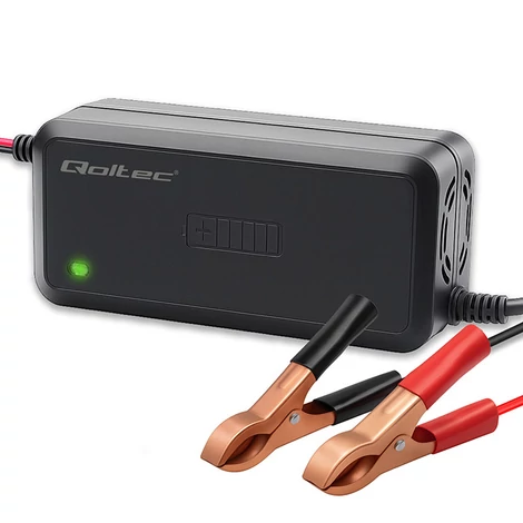 Qoltec Intelligens mikroprocesszoros töltő 12V 5A | Egyenirányító AGM GEL akkumulátorhoz | 6 - lépcsős töltés