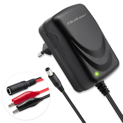 Qoltec Automatikus töltő AGM GEL STD akkumulátorokhoz | 6V/12V töltő | 6W | 5.5x2.1 | 1.8m kábel