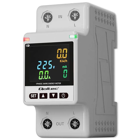 Qoltec Jednofázový elektronický wattmeter | merač spotreby energie | DIN35 | Diaľkové ovládanie | História merania | Wi-Fi | TUYA | Smart life