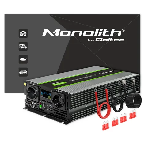 Qoltec Monolith Pure sínusový invertor | 3000W | 6000W | 24V to 230V | LCD