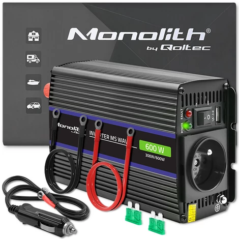 Qoltec Monolith módosított szinuszhullámos inverter 600 | 12V – 230V | 300/600W| USB