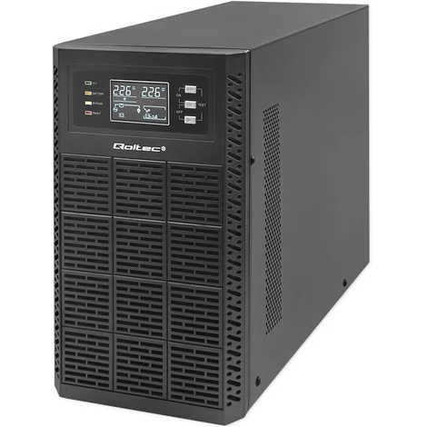 Neprerušiteľný zdroj napájania Qoltec UPS | 3kVA | 3000W | Účiník 1,0 | LCD | EPO | USB | On-line