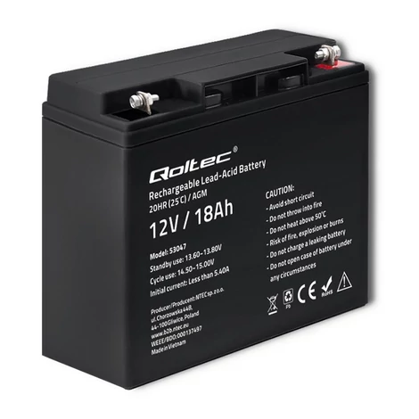 Qoltec AGM akkumulátor | 12V | 18Ah | max. 270A