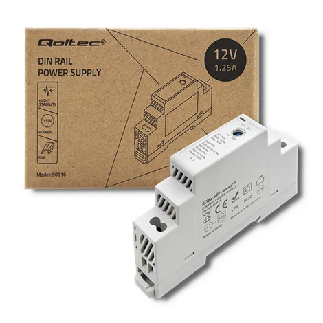 Qoltec DIN sínre szerelhető tápegység | 15W | 12V | 1.25A | Szürke