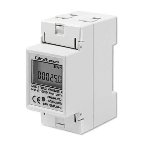 Jednofázový elektronický merač spotreby energie Qoltec | 230 V | LCD | 2P | montáž na DIN lištu